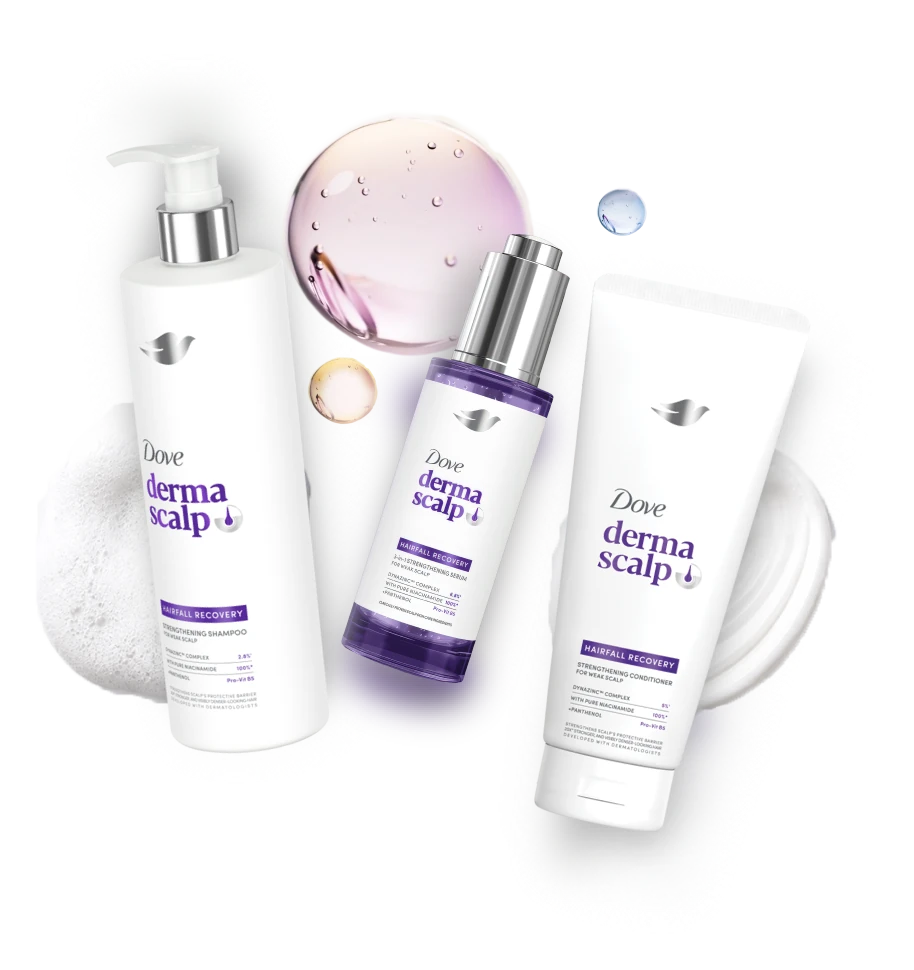 ชุดผลิตภัณฑ์ Dove Derma Scalp Hairfall Recovery — แชมพู คอนดิชั่นเนอร์ และเซรั่ม